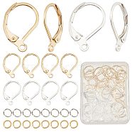 60Pcs 2 Colors Brass Leverback Earring Findings, with Horizontal Loops & 60Pcs Jump Rings, Mixed Color, 15.6x10x2mm, Hole: 1.4mm, Pin: 0.8mm, 30Pcs/color(KK-CN0002-36)