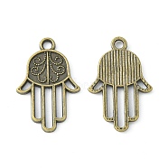 Tibetan Style Alloy Pendants, Cadmium Free & Nickel Free & Lead Free, Hamsa Hand/Hand of Fatima/Hand of Miriam, Antique Bronze, 22x15x1.5mm, Hole: 2mm(TIBEP-23356-AB-NR)