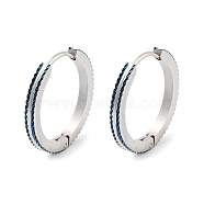 304 Stainless Steel Textured Huggie Hoop Earrings for Women, with 316 Surgical Stainless Steel Ear Pins, Blue & Stainless Steel Color, 2x19.5mm(EJEW-C096-35B)