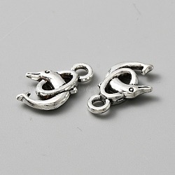 Tibetan Style Alloy Pendants, Dolphin with Oval Charms, Antique Silver, 19x12x3mm, Hole: 2.5mm(FIND-CJC0007-59)