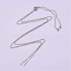 Electrophoresis Brass Necklace Making, with Cubic Zirconia & Slide Extender Chains, Box Chains, Long-Lasting Plated, Platinum, 31.5 inch(80cm)(MAK-D020-01P)