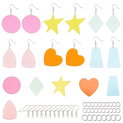 SUNNYCLUE DIY 6Pairs Solid Color Earring Making Kits, Including 6 Colors Translucent Cellulose Acetate(Resin) Pendants, Brass Earring Hooks & Jump Rings, Platinum, Earring Hooks Pin: 0.7mm(DIY-SC0015-32P)