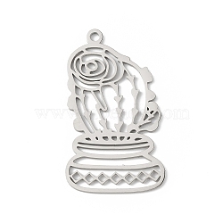 Non-Tarnish 201 Stainless Steel Pendants, Hollow, Plant Charm, Stainless Steel Color, 32.5x19x0.9mm, Hole: 1.6mm(STAS-K250-10P)