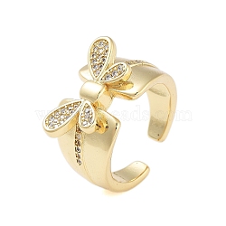 Rack Plating Butterfly Brass Micro Pave Cubic Zirconia Wide Open Cuff Rings for Women, Cadmium Free & Lead Free, Long-Lasting Plated, Real 18K Gold Plated, Butterfly: 20x10mm, Adjustable(RJEW-B064-13G)