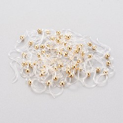 Eco-Friendly Plastic Earring Hooks, with 304 Stainless Steel Beads, Round, Golden, 15.5x8x0.7mm, Hole: 1.2mm, Pin: 0.5mm(X-STAS-K203-03G)