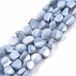 Natural Trochid Shell/Trochus Shell Beads Strands, Dyed, Nuggets, Light Steel Blue, 7.5~10.5x6.5~9.5x4~9mm, Hole: 0.8mm, about 48~49pcs/strand, 15.16 inch~15.75 inch(38.5~40cm)(SSHEL-N032-49-A01)