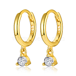 Real 18K Gold Plated 925 Sterling Silver Hoop Earrings, with Cubic Zirconia Diamond Charms, with S925 Stamp, Clear, 17mm(MN0975-07)