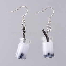 Glass Imitation Bubble Tea Bottle Dangle Earrings, with 304 Stainless Steel Earring Hooks, WhiteSmoke, 47.5mm, Pin: 0.7mm(X-EJEW-JE04029-05)