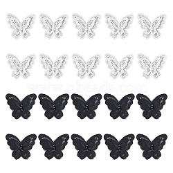 20Pcs 2 Colors Sew on 3D Double Layer Butterfly Appliques, with Plastic Pearl, Polyester Embroidery Appliques, Sewing Craft Decoration, Mixed Color, 56x66x1mm, 10pcs/color(FIND-GO0001-60)