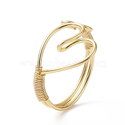 Copper Wire Wrap Heart Open Cuff Ring for Women, Golden, Inner Diameter: 18mm(RJEW-JR00551)