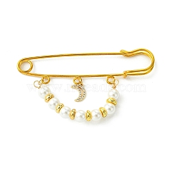 Shell Pearl & Brass Beaded Brooch, Moon Iron Safety Kilt Pin Brooch, Golden, 45x75x65mm(JEWB-BR00163)