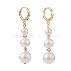 Shell Pearl Beads Dangle Hoop Earrings for Women, Long Pearl Tassel Drop Earrings, Golden, White, 46x12mm, Pin: 0.8mm(X1-EJEW-TA00025)