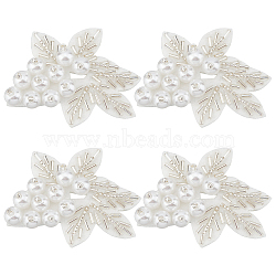 3D Imitation Pearl Flower Ornament Accessories, Sew on Patches, with Glass Bugle Beads, White, 60x53x10.5mm(DIY-WH0343-11)