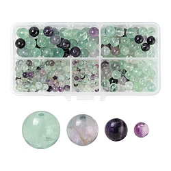 340Pcs 4 Style Natural Fluorite Beads, Round, 4mm/6mm/8mm/10mm, Hole: 0.8~1mm(G-LS0001-49)