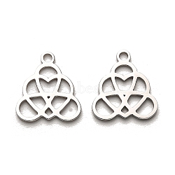 316 Surgical Stainless Steel Charms, Laser Cut, Trinity Knot Charm, Stainless Steel Color, 14x13x1mm, Hole: 1.6mm(STAS-H190-03P-04)