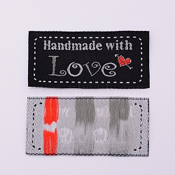 Woven Sewing Labels, Cloth Labels, for Sewing, Knitting, Crafts, Word Handmade & Word Love & Heart, Black, 25x50x0.5mm(FIND-TAC0005-03E)