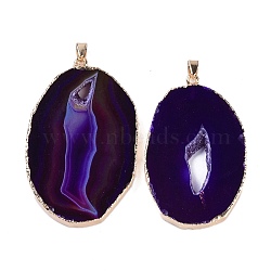 Natural Agate Big Pendants, Oval Charms, Dyed & Heated, with Golden Plated Brass Findings, Purple, 50~62x33~43x5~7mm, Hole: 7.5x4.5mm(KK-F868-29G-01)