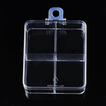 Polystyrene Bead Storage Containers, with Cover and 4 Grids, for Jewelry Beads Small Accessories, Rectangle, Clear, 7.9x6.6x2.5cm, Hole: 8mm, compartment: 30.5x35mm