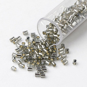TOHO Japanese Seed Beads, Transparent Glass Bugle Beads, Round Hole, (29) Silver Lined Light Black Diamond, 2x1.7~1.8mm, Hole: 1mm, about 6650pcs/bag, 100g/bag