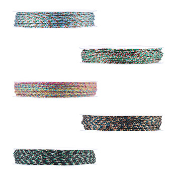 50M 5 Colors Braided Polyester Cords, with Metallic Thread, Round, Mixed Color, 1mm, about 10.94 Yards(10m)/color