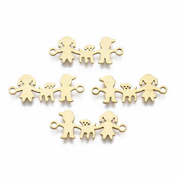 201 Stainless Steel Links connectors, Laser Cut, Girl with Boy and Dog, Golden, 10x24x1mm, Hole: 1.5mm