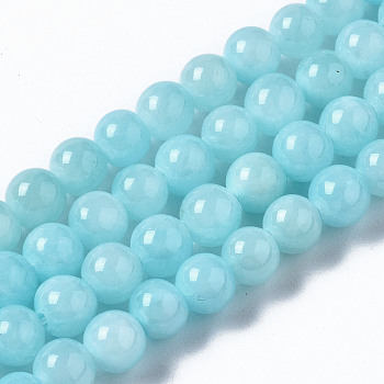 Natural Dyed Yellow Jade Gemstone Bead Strands, Round, Light Sky Blue, 4mm, Hole: 0.5mm, about 95pcs/strand, 15.7 inch