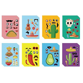 48 Sheets 8 Styles Cinco de Mayo Paper Make a Face Stickers, Make Your Own Self Adhesive Funny Decals, for Kid Art Craft, Mixed Patterns, 175x125mm, 6 sheets/style