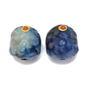 Natural Agate Beads, Dyed & Heated, Carved Round, Dark Blue, 11.5~12mm, Hole: 1.7mm