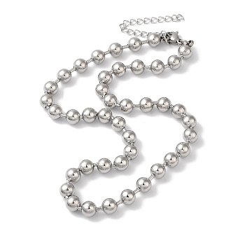 Non-Tarnish 304 Stainless Steel Round Beads Necklace for Women, Stainless Steel Color, 14.76x0.31 inch(37.5x0.8cm)