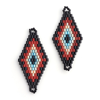MIYUKI & TOHO Japanese Seed Beads, Handmade Links, Rhombus Loom Pattern, Dark Red, 42.5~44x19~20x1.5~2mm, Hole: 1~2mm