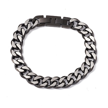 Ion Plating(IP) 304 Stainless Steel Curb Chains Bracelet for Men Women, Gunmetal, 8-5/8 inch(22cm)
