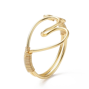 Copper Wire Wrap Heart Open Cuff Ring for Women, Golden, Inner Diameter: 18mm