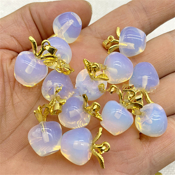 Cat Eye Pendants, with Golden Tone Alloy Findings, Apple Charm, Ghost White, 20x14mm