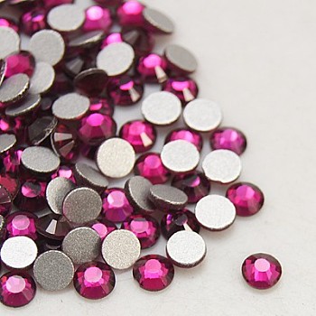 Glass Flat Back Rhinestone, Grade A, Back Plated, Faceted, Half Round, Fuchsia, SS8, 2.3~2.4mm, 1440pcs/bag