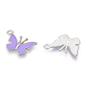 Alloy Pendants, with Enamel, Butterfly, Platinum, Lilac, 14.5x21x1.5mm, Hole: 1.8mm