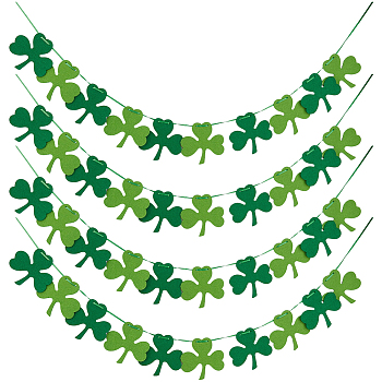 4 Bag Felt Clover Hanging Banner for Saint Patrick's Day Decoration, Green, 95x100x2mm, 40pcs