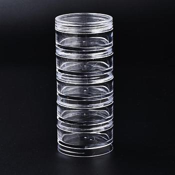 Polystyrene Bead Storage Containers, with 5 Compartments Organizer Boxes, for Jewelry Beads Small Accessories, Column, Clear, 5x11.7cm, compartment: 4.4x1.9cm
