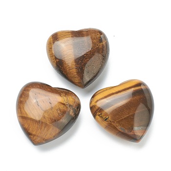 Natural Tiger Eye Heart Love Stone, Pocket Palm Stone for Reiki Balancing, 39~40x40x19~21mm