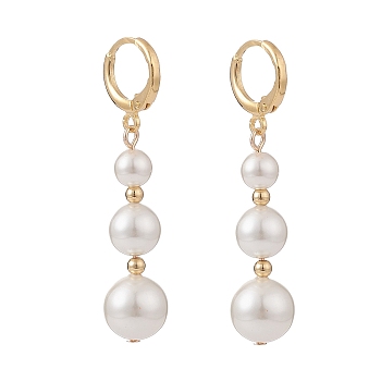 Shell Pearl Beads Dangle Hoop Earrings for Women, Long Pearl Tassel Drop Earrings, Golden, White, 46x12mm, Pin: 0.8mm