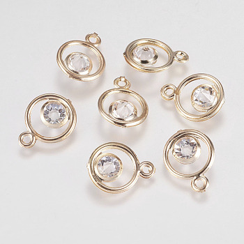 Glass Rhinestone Pendants, with Iron Findings, Ring, Golden, 16x12x5.5mm, Hole: 1.5mm