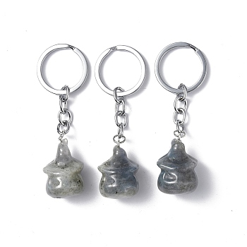 Natural Labradorite Keychains, with Iron Keychain Clasps, Ghost, 8cm