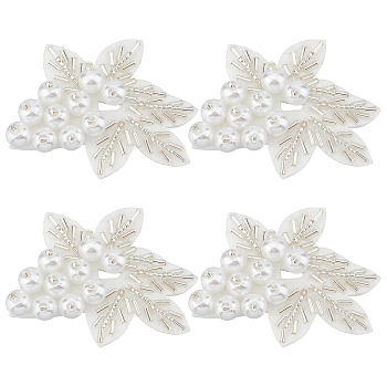 3D Imitation Pearl Flower Ornament Accessories, Sew on Patches, with Glass Bugle Beads, White, 60x53x10.5mm