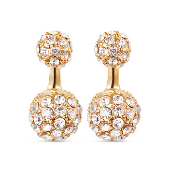 SHEGRACE Vogue Style 18K Gold Plated Brass Front and Back Stud Earrings, with Micro Pave AAA Zircon Balls, Golden, 19mm, Pin: 0.7mm