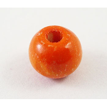 Natural Wood Beads, Rondelle, Lead Free, Dyed, Orange, Beads: 8mm in diameter, hole:3mm