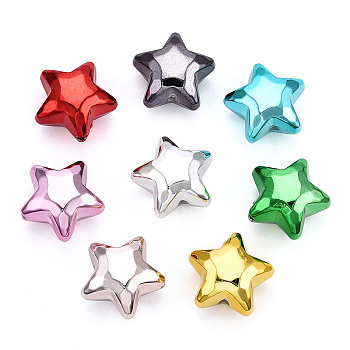 UV Plating Acrylic Beads, Star, Mixed Color, 18x19.5x12mm, Hole: 2mm