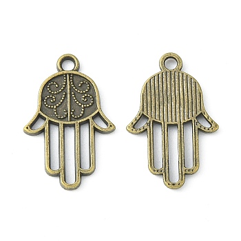 Tibetan Style Alloy Pendants, Cadmium Free & Nickel Free & Lead Free, Hamsa Hand/Hand of Fatima/Hand of Miriam, Antique Bronze, 22x15x1.5mm, Hole: 2mm