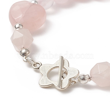 bracelet de perles de coeur de quartz rose naturel avec des fermoirs de fleurs en alliage pour les femmes(BJEW-TA00248)-2