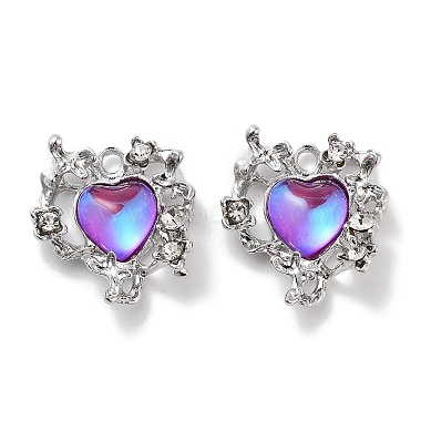 Platinum Magenta Heart Alloy+Glass Pendants