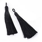 Polyester Tassel Big Pendants Decoration, Black, 80~90x8.5~9mm, Hole: 4x6mm(AJEW-S059-09)