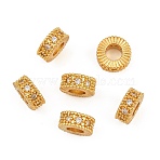 Brass Micro Pave Clear Cubic Zirconia European Beads, Large Hole Beads, Ring, Rack Plating, Long-Lasting Plated, Lead Free & Cadmium Free, Golden, 8x3.5mm, Hole: 4mm(CU-CBA6A75-13G)
